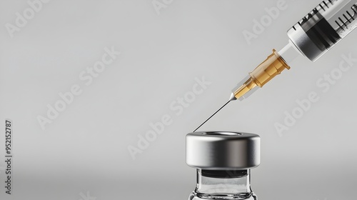Close up view of a syringe preparing to inject dermal filler into the skin with a focus on the needle and skin isolated on a plain background with copy space  Concept of cosmetic treatment