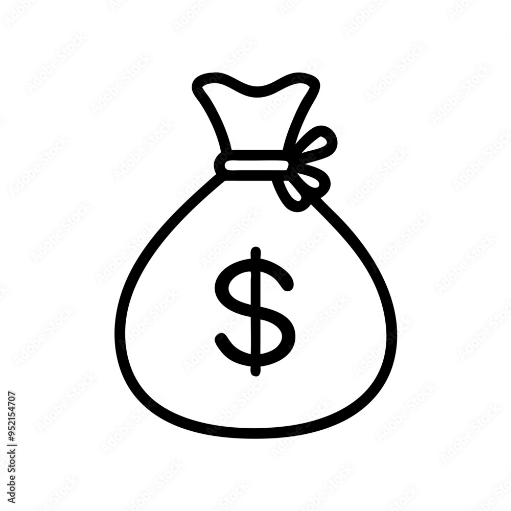 Money bag icon in black and white line art Money bag icon in black and white line art