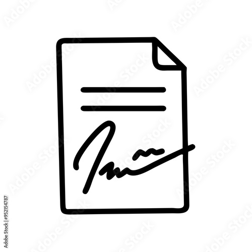 Document with signature icon in black and white line art