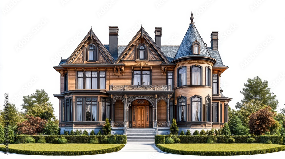 A grand Victorian-style mansion with intricate architectural details and lush landscaping. A grand Victorian-style mansion with intricate architectural details and lush landscaping.
