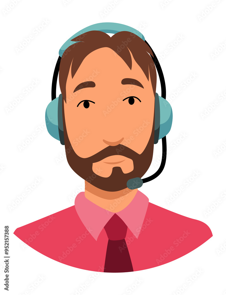 Call center operator avatar with headphone. Online support service assistant. Male customer help manager. illustration of character Call center operator avatar with headphone. Online support service assistant. Male customer help manager. illustration of character