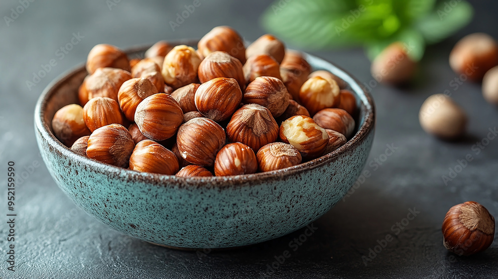 macro closeup flat lay food background photo of a bowl full of hazelnuts on a wooden table with some nuts spread on the tabletop and blank text space at side macro closeup flat lay food background photo of a bowl full of hazelnuts on a wooden table with some nuts spread on the tabletop and blank text space at side
