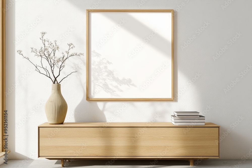 Minimalist Frame Mockup on Textured Wall with Modern Sideboard Decor