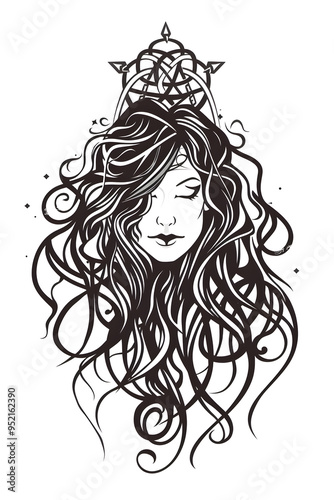 Goddesss Head very simple traditional tattoo flash styles illustration photo