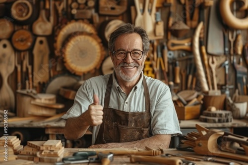 Smiling Carpenter in Workshop