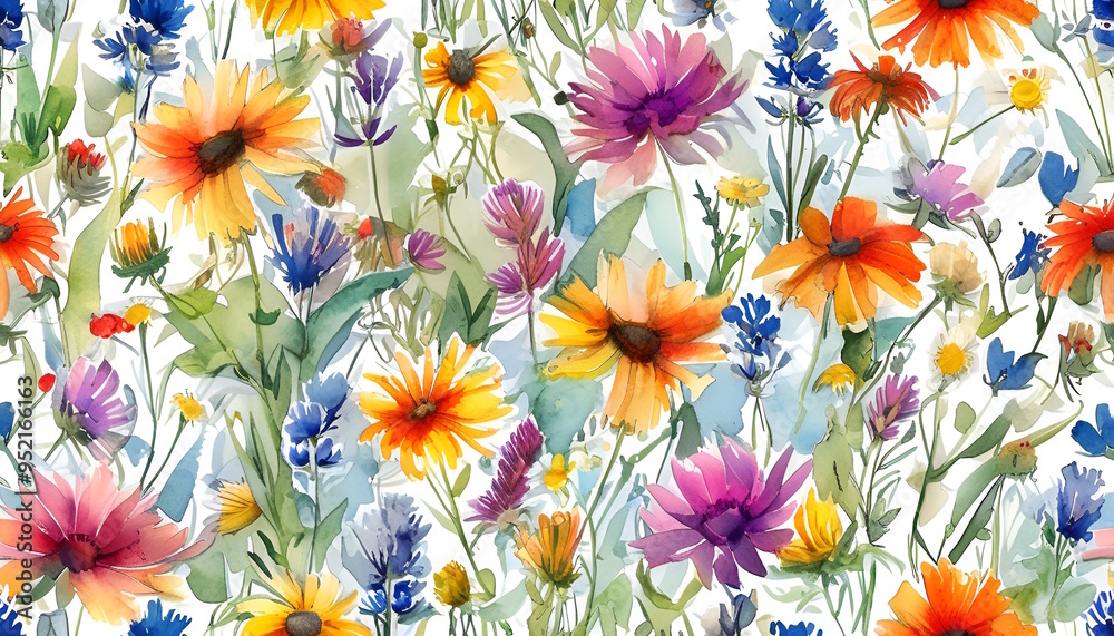 Wildflowers watercolor painting background wallpaper art Wildflowers watercolor painting background wallpaper art