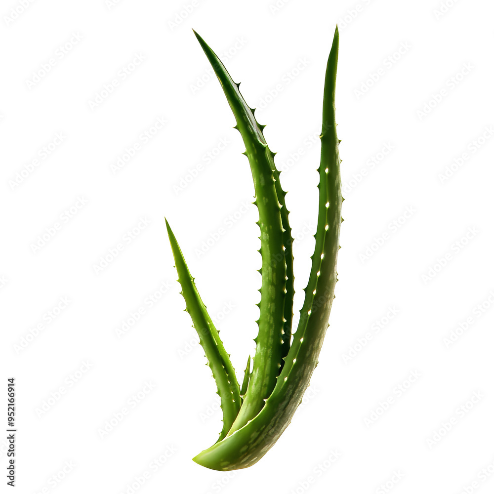 Naklejka premium Aloe vera plant with long green leaves growing upward indoors, transparent