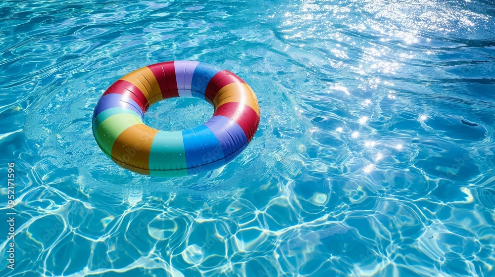 Naklejka premium Swimming pool ring float in blue water.