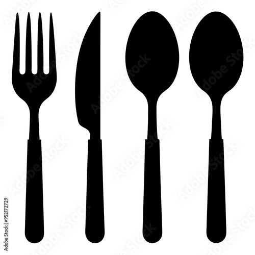 Cutlery icon set silhouette vector art illustration on white background . Tablespoon, Fork, Knife