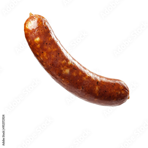 Sausage on plain background during culinary preparation, transparent