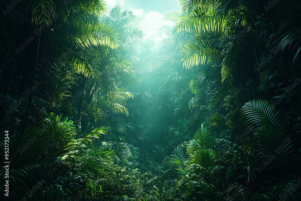 A mysterious deep tropical jungle shrouded in darkness, perfect for Halloween-themed designs and events, with copy space. A mysterious deep tropical jungle shrouded in darkness, perfect for Halloween-themed designs and events, with copy space.