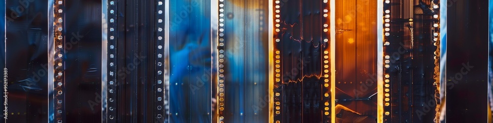 Obraz premium Cinema filmstrip frames mockup banner overlay