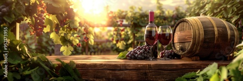 Wine glass grape with background of grape plantation winery