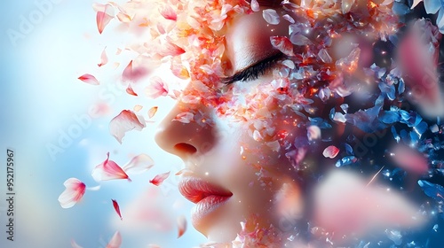 Woman's Face with Floral Petals.