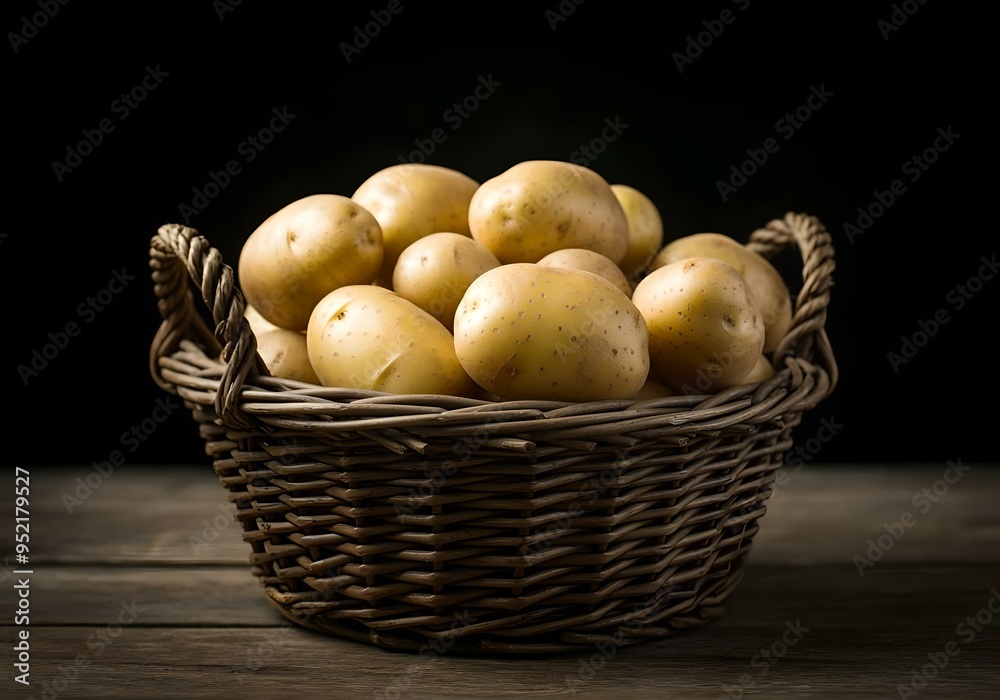 Fresh potatoes in a wicker basket. Diet vegetables Fresh potatoes in a wicker basket. Diet vegetables