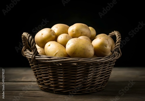 Fresh potatoes in a wicker basket. Diet vegetables