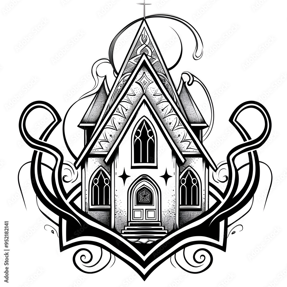 Fototapeta premium Haunted House very simple traditional tattoo flash styles illustration