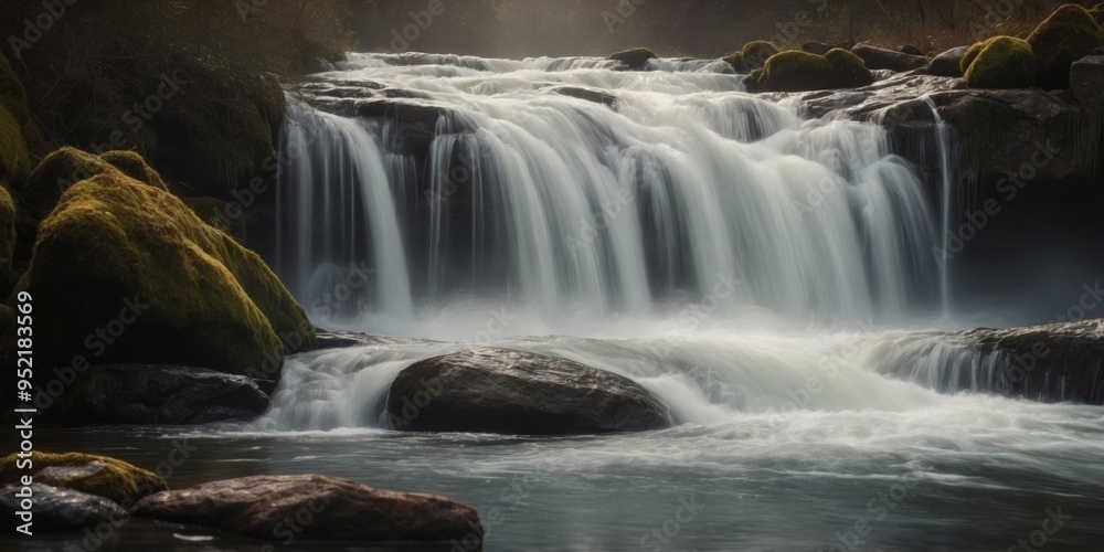 A waterfall emerges from the heart of this river. A waterfall emerges from the heart of this river.