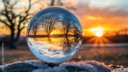 Wallpaper Mural Crystal ball reflecting a landscape with trees and a sunset in the distance. Torontodigital.ca