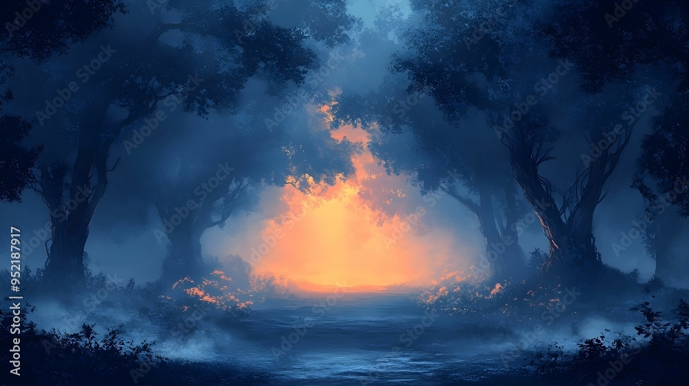 Obraz premium A Halloween night filled with a stillness, as flickering lights cast long shadows. The cold air carries whispers of the unknown, making every corner feel haunted and unnerving.