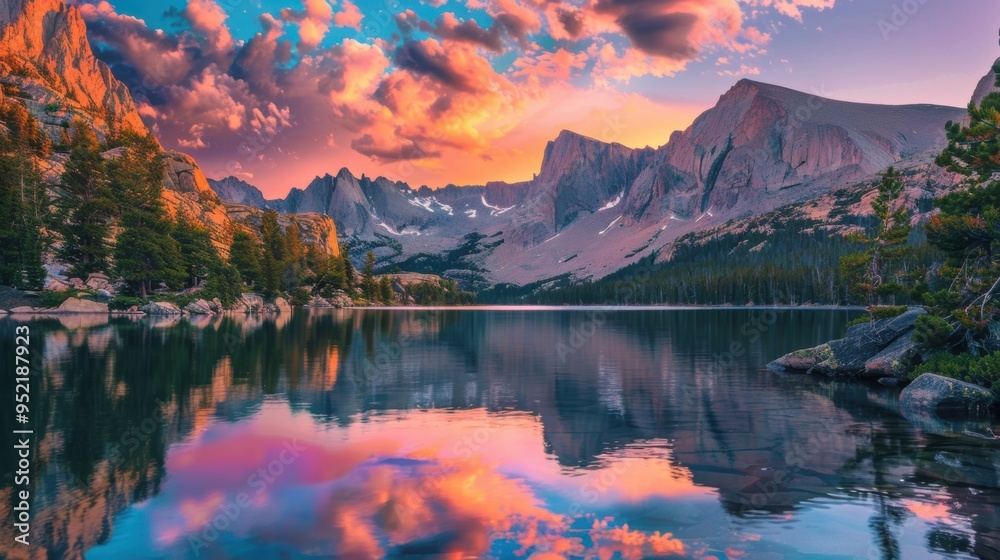 Fototapeta premium Beautiful colorful sunset over the Lake.