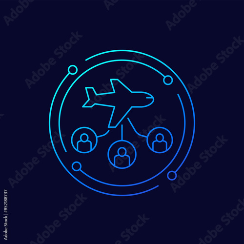 airplane and passengers, flight capacity icon, linear design