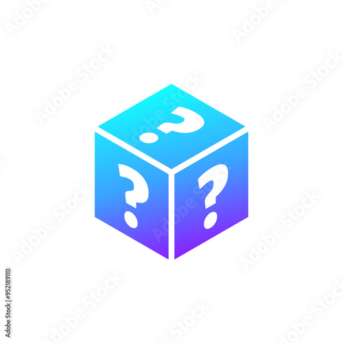 cube with question marks icon, mystery box vector