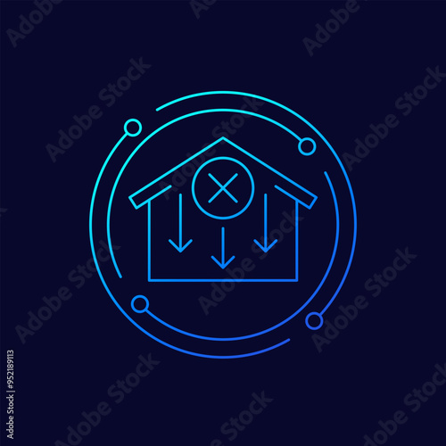 decommissioning icon with a house, linear design