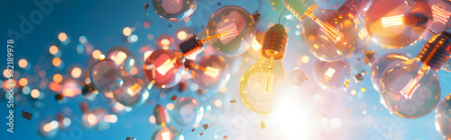 A vibrant abstract image featuring light bulbs among colorful in the background 