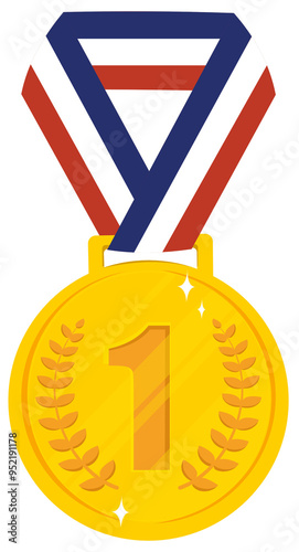 Illustration of a number one gold metal award elements.