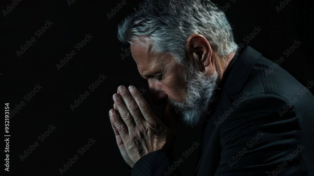 A man is praying in a dark room A man is praying in a dark room