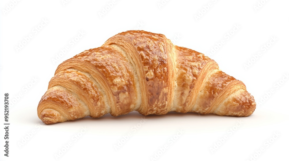 A detailed 3D render of a croissant with a glossy surface, slightly golden and crispy, isolated on a white background A detailed 3D render of a croissant with a glossy surface, slightly golden and crispy, isolated on a white background