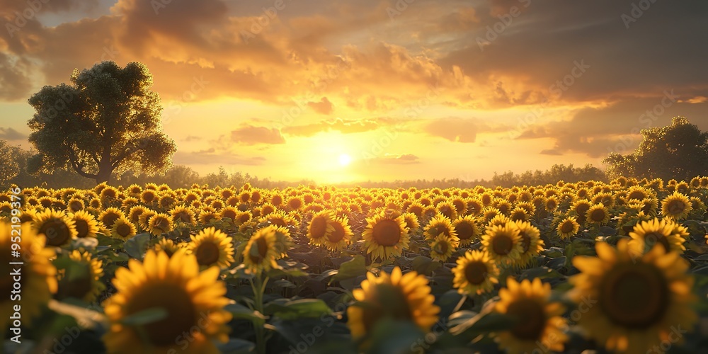 Fototapeta premium sunflower field at sun 