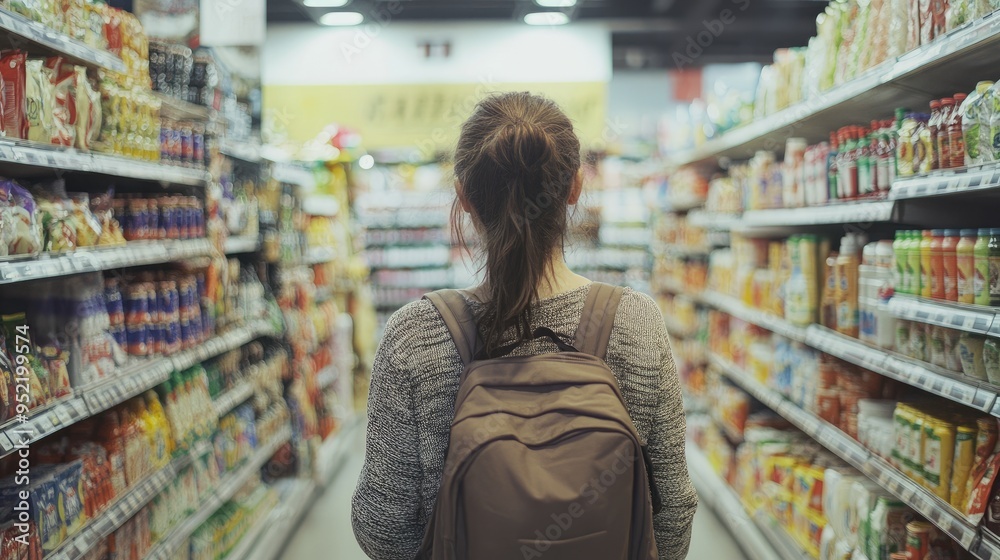 With focus and energy, a young woman efficiently manages her tasks in a bustling grocery store, embodying dedication and hard work. With focus and energy, a young woman efficiently manages her tasks in a bustling grocery store, embodying dedication and hard work.
