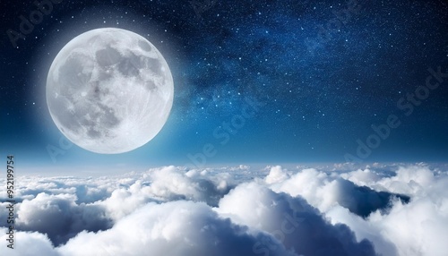 romantic moon in starry night over clouds