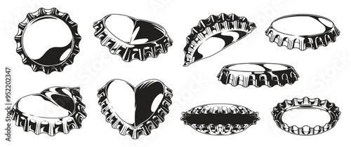 Bottle caps set elements monochrome