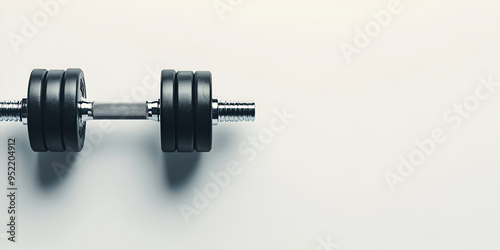 Heavy black dumbbell with chrome handle on a light neutral background