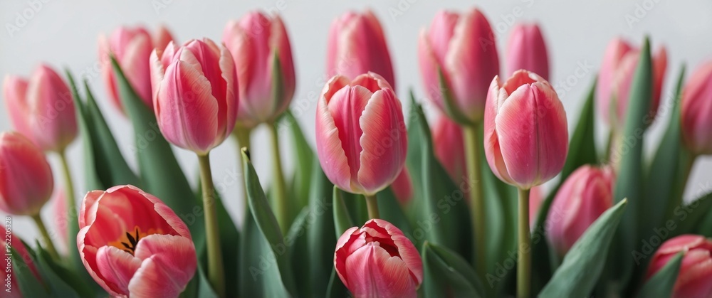 Banner with fresh pink tulips on the white. Banner with fresh pink tulips on the white.