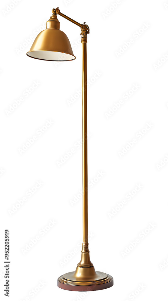 Modern tall metal brass floor lamp isolated on transparent background Modern tall metal brass floor lamp isolated on transparent background