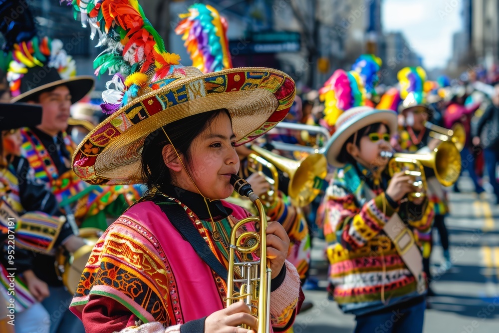 Colorful Parade with Marching Bands and Festive Costumes Celebrating Cultural Heritage