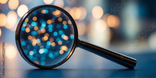 Close-Up of Magnifying Glass on Blue Background.