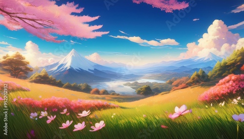 anime background cel of a beautiful landscape cinematic scenery photo