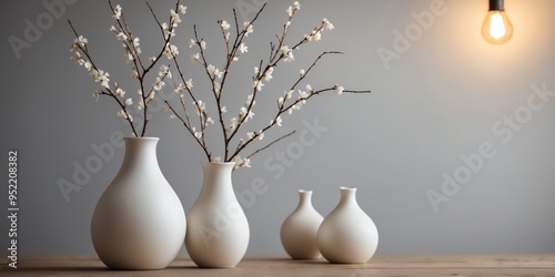 Minimalist Decor with White Vases and Branches. photo