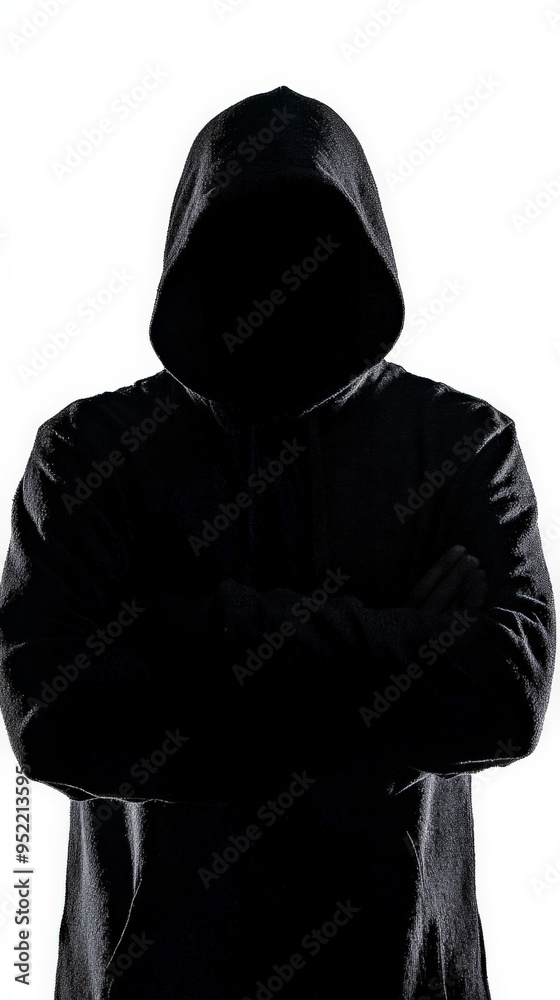 Halloween Silhouette: Hooded Hacker in Dark on White Background
Halloween Silhouette: Hooded Hacker in Dark on White Background