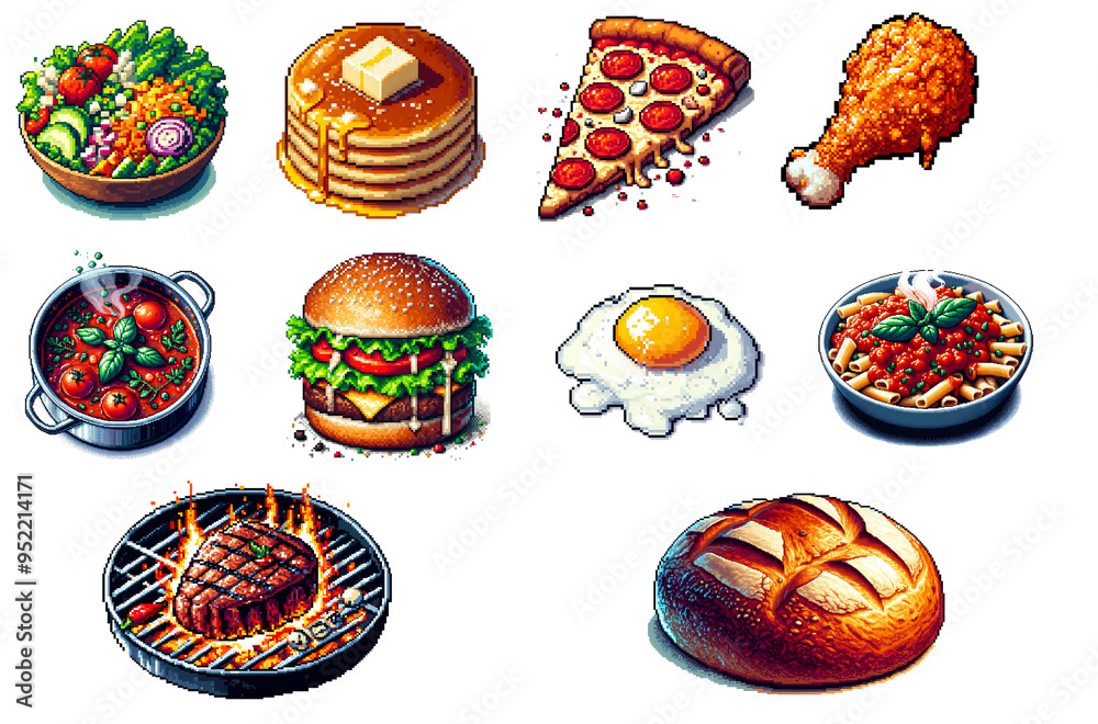 a set of pixel art foods, icons, game icons a set of pixel art foods, icons, game icons