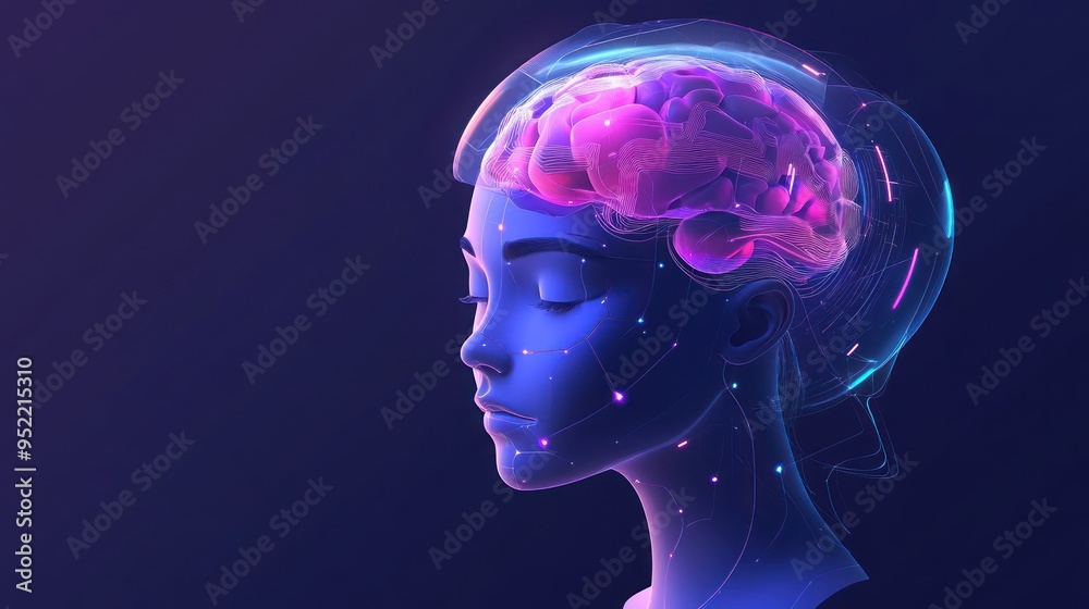 Digitalized Human Profile with Illuminated Brain