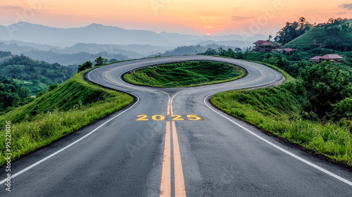 Welcome to 2025 A Serene Countryside Road Leading into a Bright Future, Symbolizing New Beginnings and Endless Possibilities for the Year Ahead