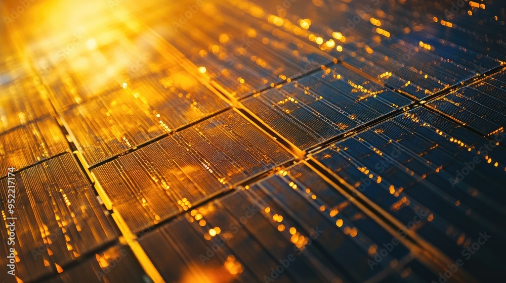 Close-up of a satelliteas solar array, highlighting the grid pattern and the reflective quality of the panels.