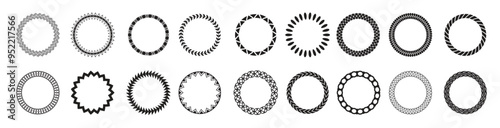 Round frames with decorative borders Vintage circle ornament for wedding or anniversary vector set
