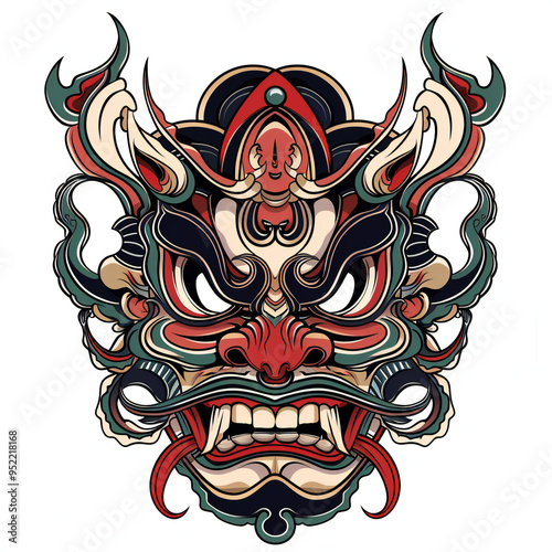 japan hanya mask very simple traditional tattoo flash styles illustration